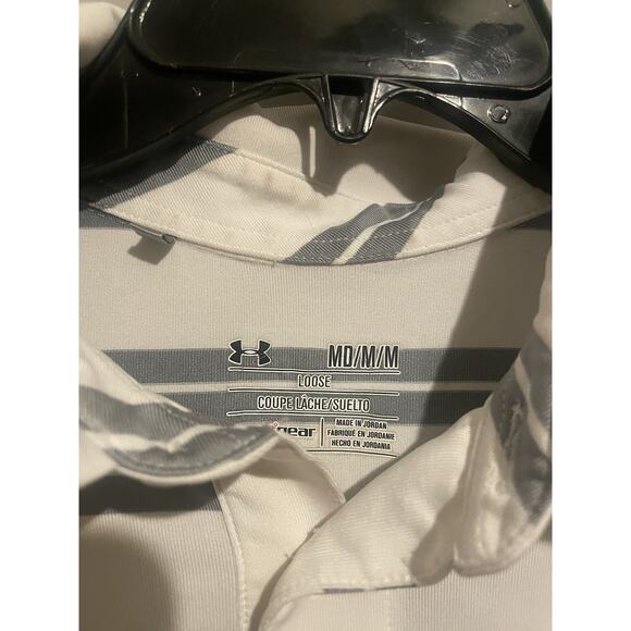 Under Armour Polo Heat Gear Groove‎ Striped Top Tech Golf Shirt White Medium - Picture 4 of 5